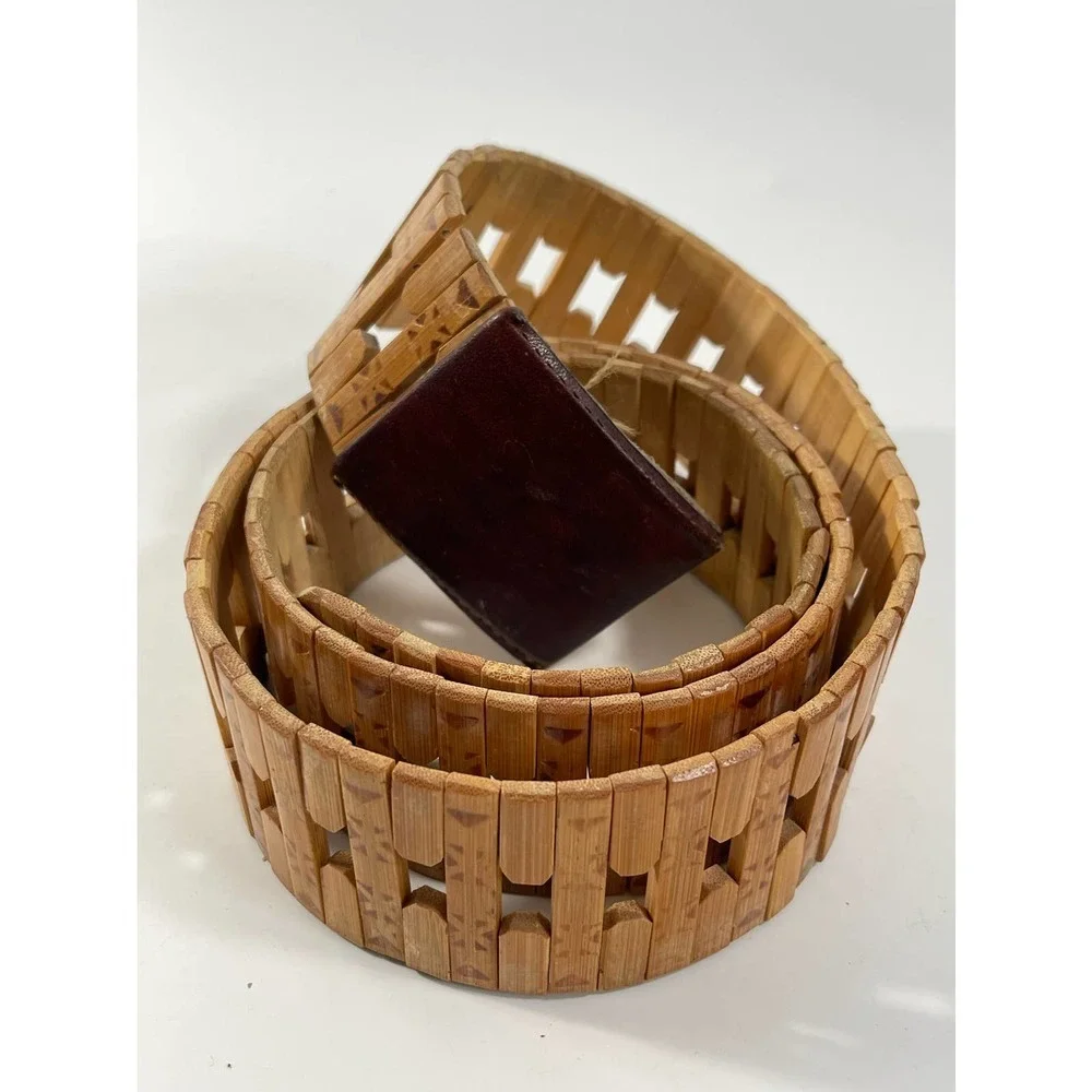 Vintage wooden bamboo leather buckle - Picture 1 of 6